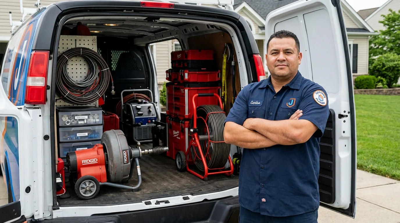 Professional drain cleaning equipment and Johns Plumbing LLC plumber in Chantilly