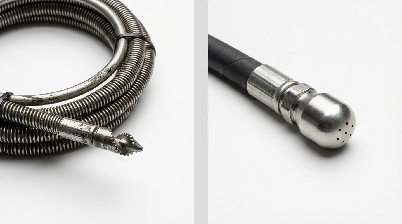 Drain snake cable and hydro jetting nozzle used for drain cleaning in Chantilly, VA