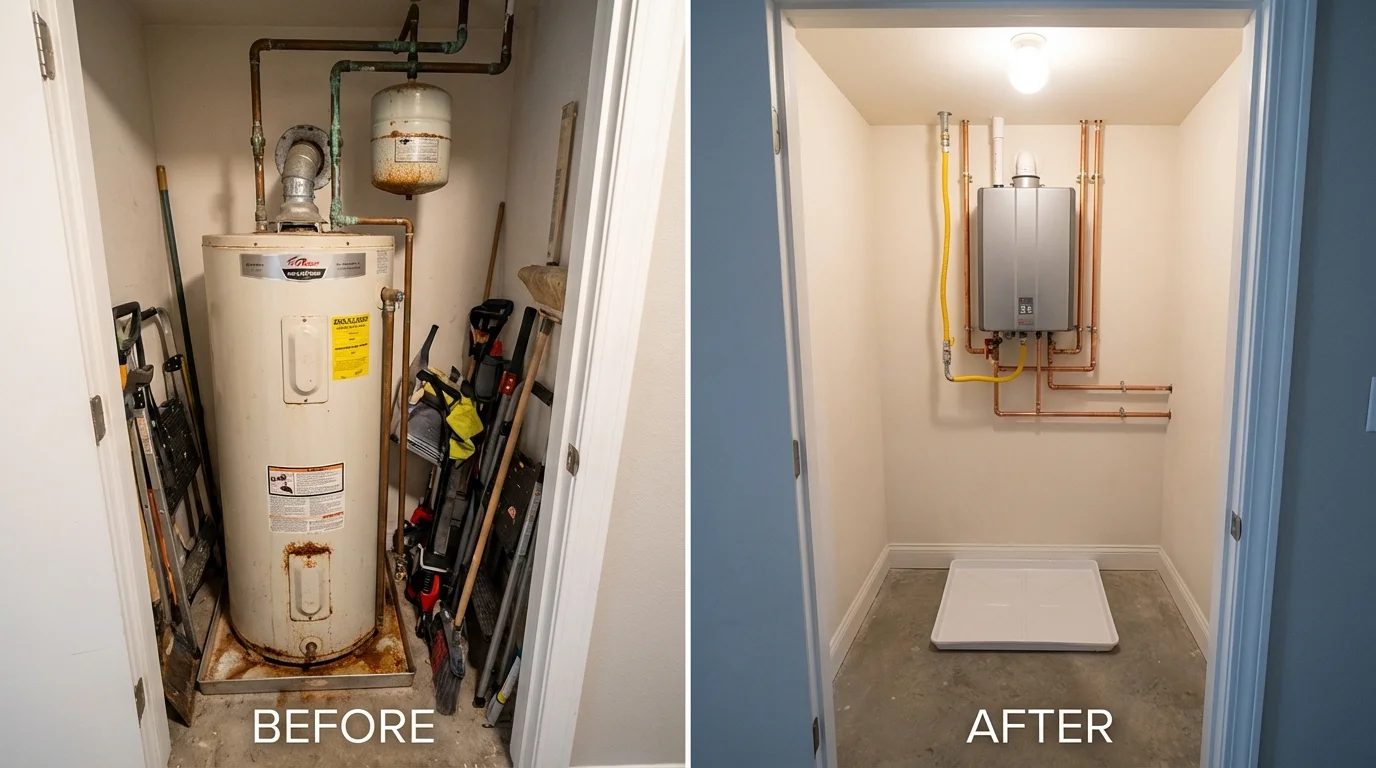 Tank water heater versus wall-mounted tankless unit comparison for Chantilly, VA homeowners