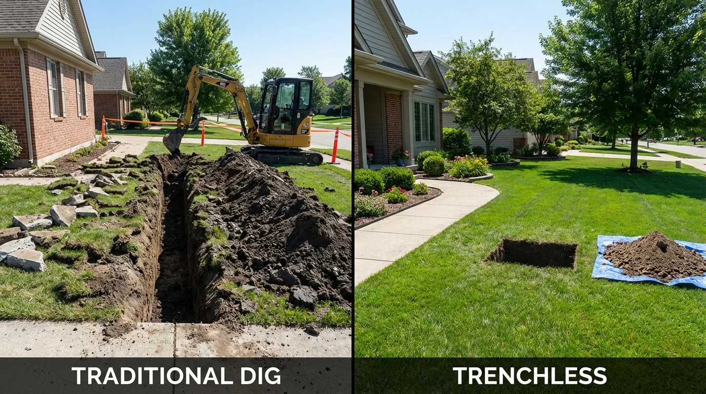 Trenchless sewer repair with minimal yard damage versus traditional excavation in Chantilly, VA